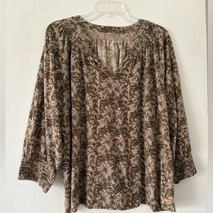 Pure Jill  smocked block printed top v neck floral